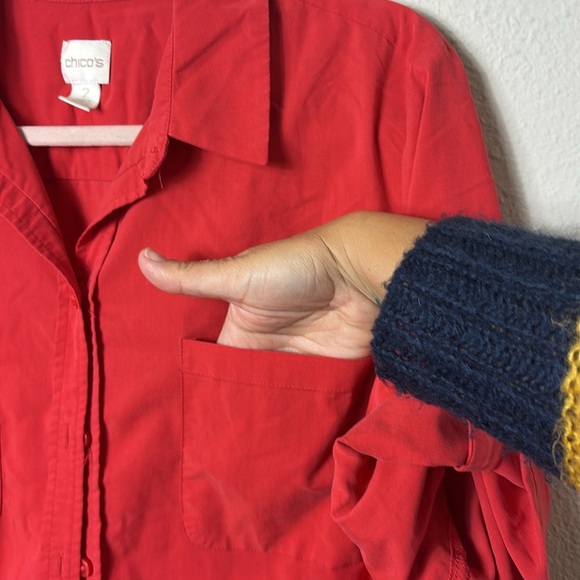 Chico’s Silky Soft Camp Button Down Shirt Burnt Orange size 2 US 4-6 - Picture 6 of 11